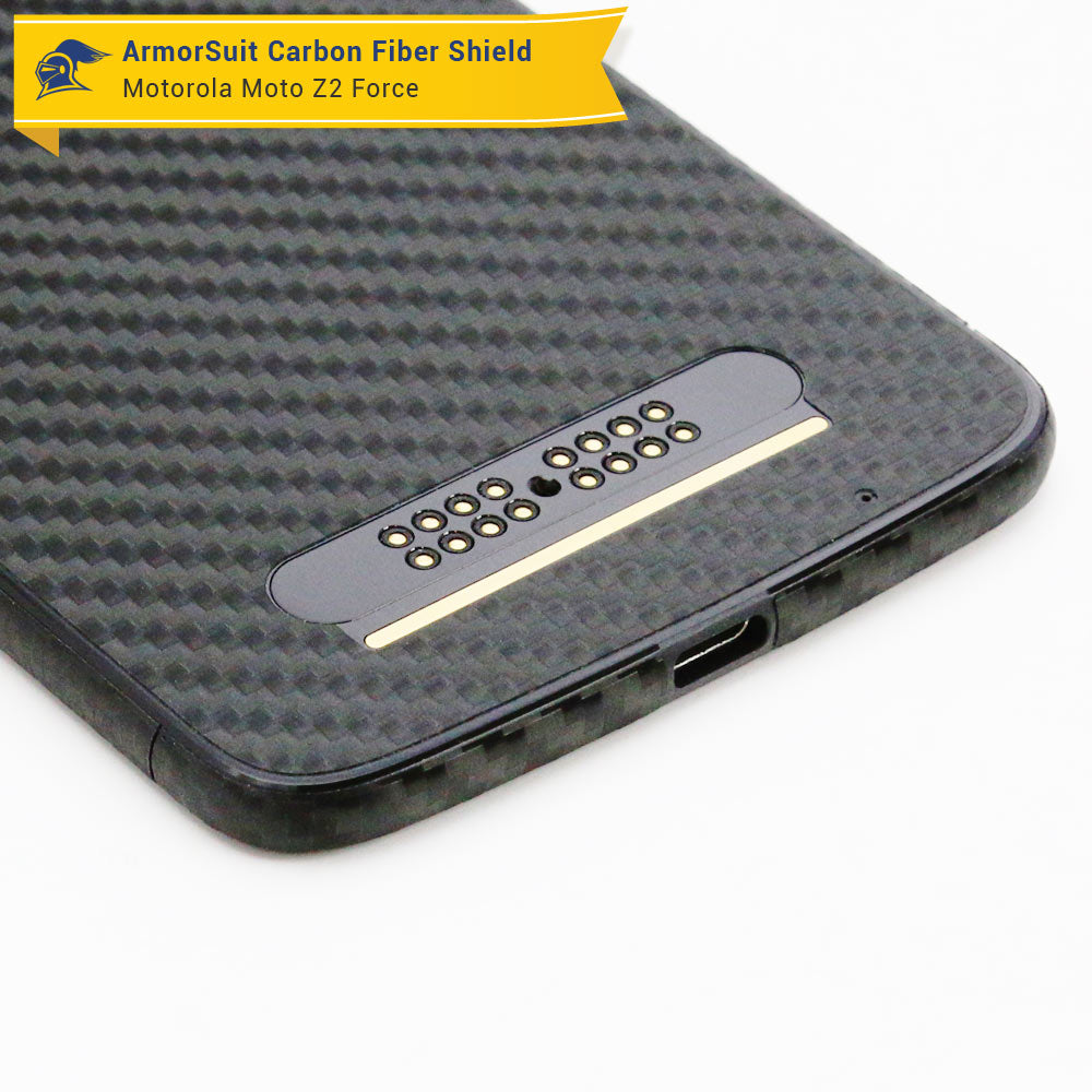 Motorola Moto Z2 Force Screen Protector + Black Carbon Fiber Full Body Skin Protector