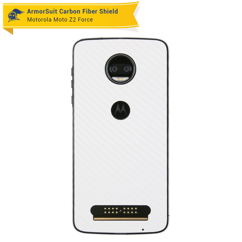Motorola Moto Z2 Force Screen Protector + White Carbon Fiber Full Body Skin Protector