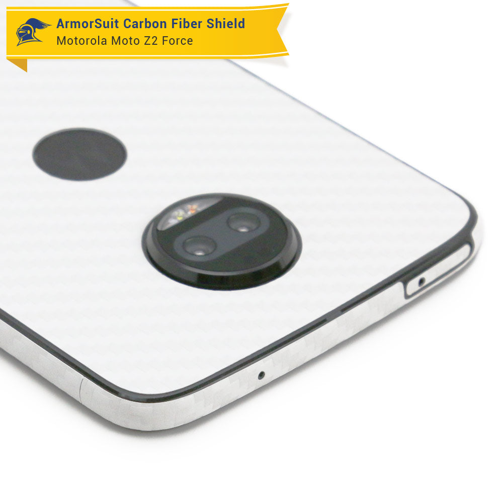 Motorola Moto Z2 Force Screen Protector + White Carbon Fiber Full Body Skin Protector