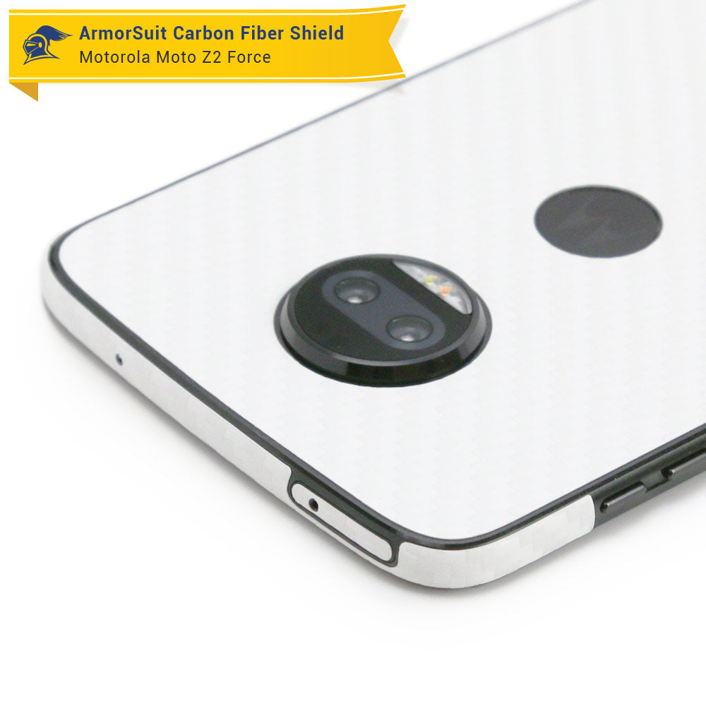 Motorola Moto Z2 Force Screen Protector + White Carbon Fiber Full Body Skin Protector
