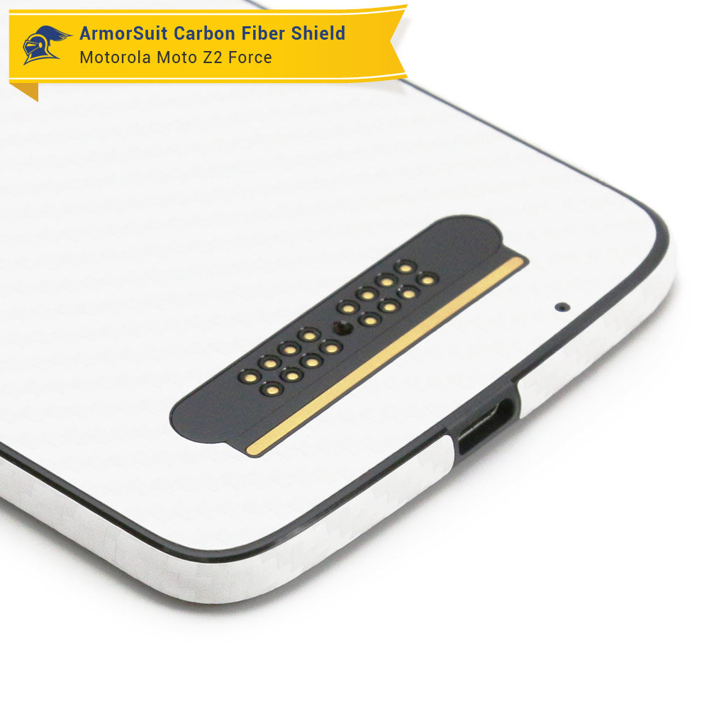 Motorola Moto Z2 Force Screen Protector + White Carbon Fiber Full Body Skin Protector