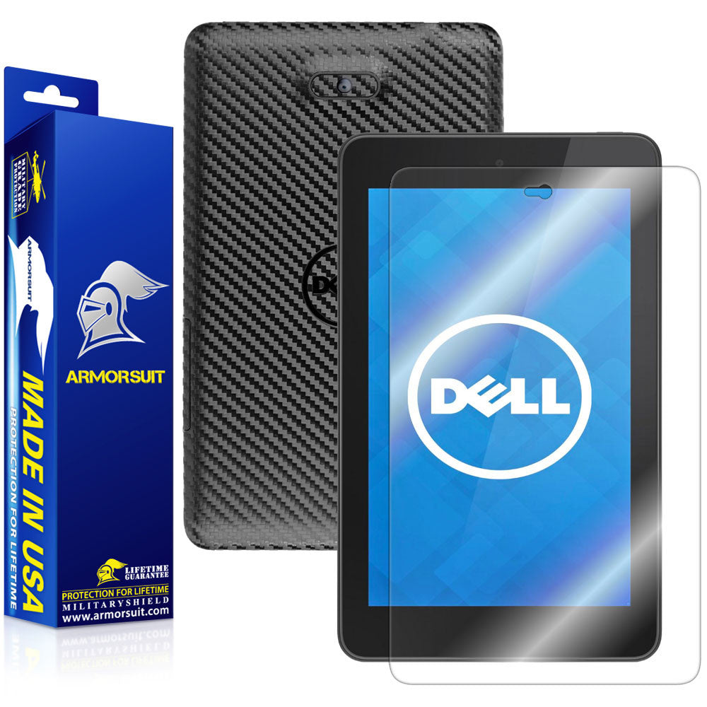 New Dell Venue 7 (2014) Screen Protector + Black Carbon Fiber Skin Protector