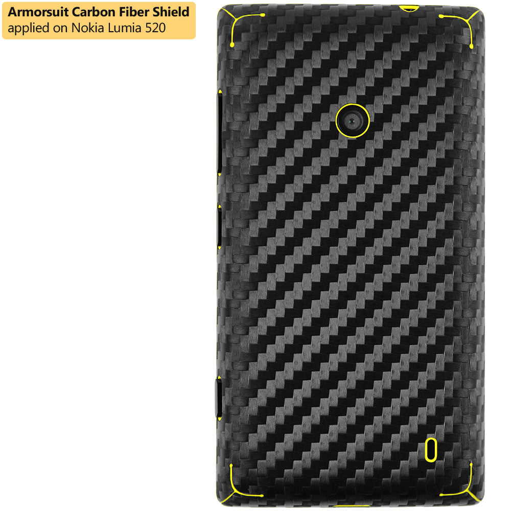 Nokia Lumia 520 Screen Protector + Black Carbon Fiber Skin