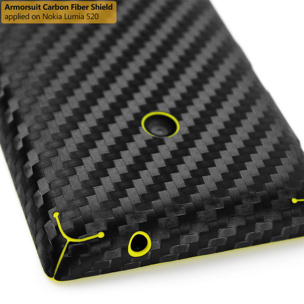 Nokia Lumia 520 Screen Protector + Black Carbon Fiber Skin