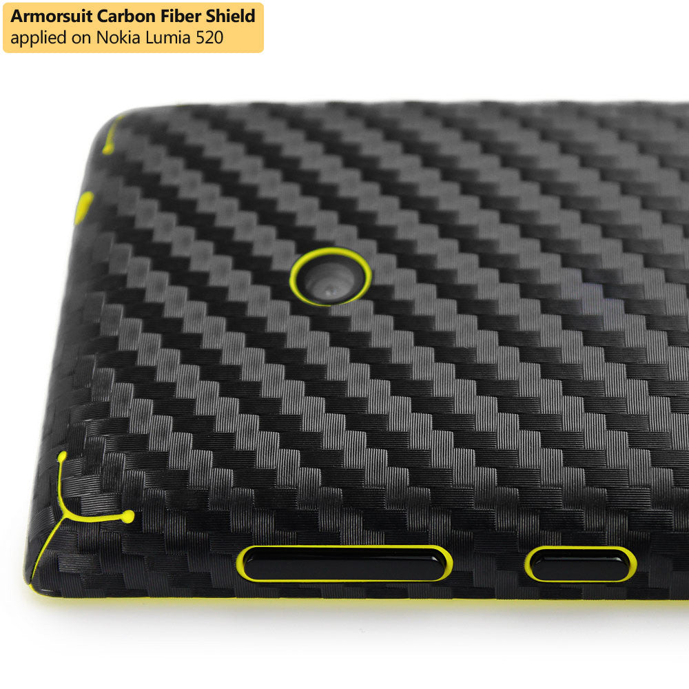 Nokia Lumia 520 Screen Protector + Black Carbon Fiber Skin