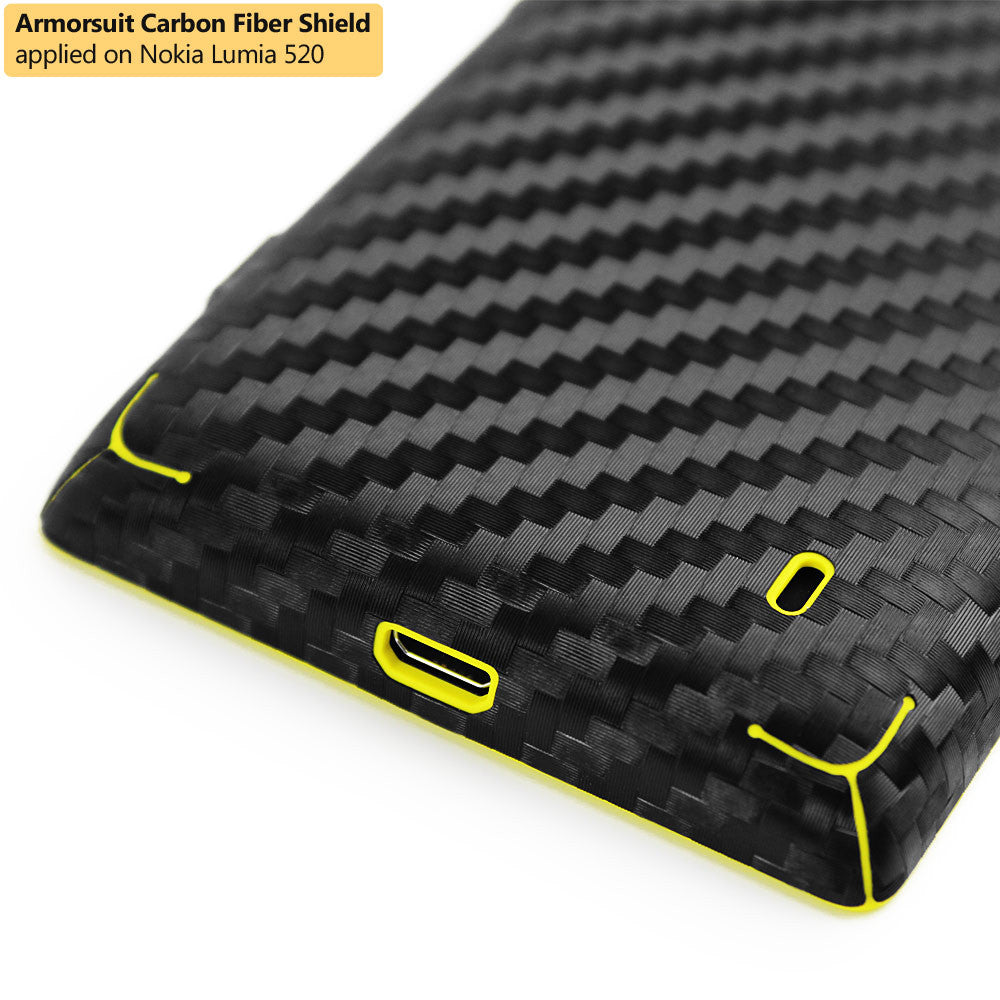 Nokia Lumia 520 Screen Protector + Black Carbon Fiber Skin