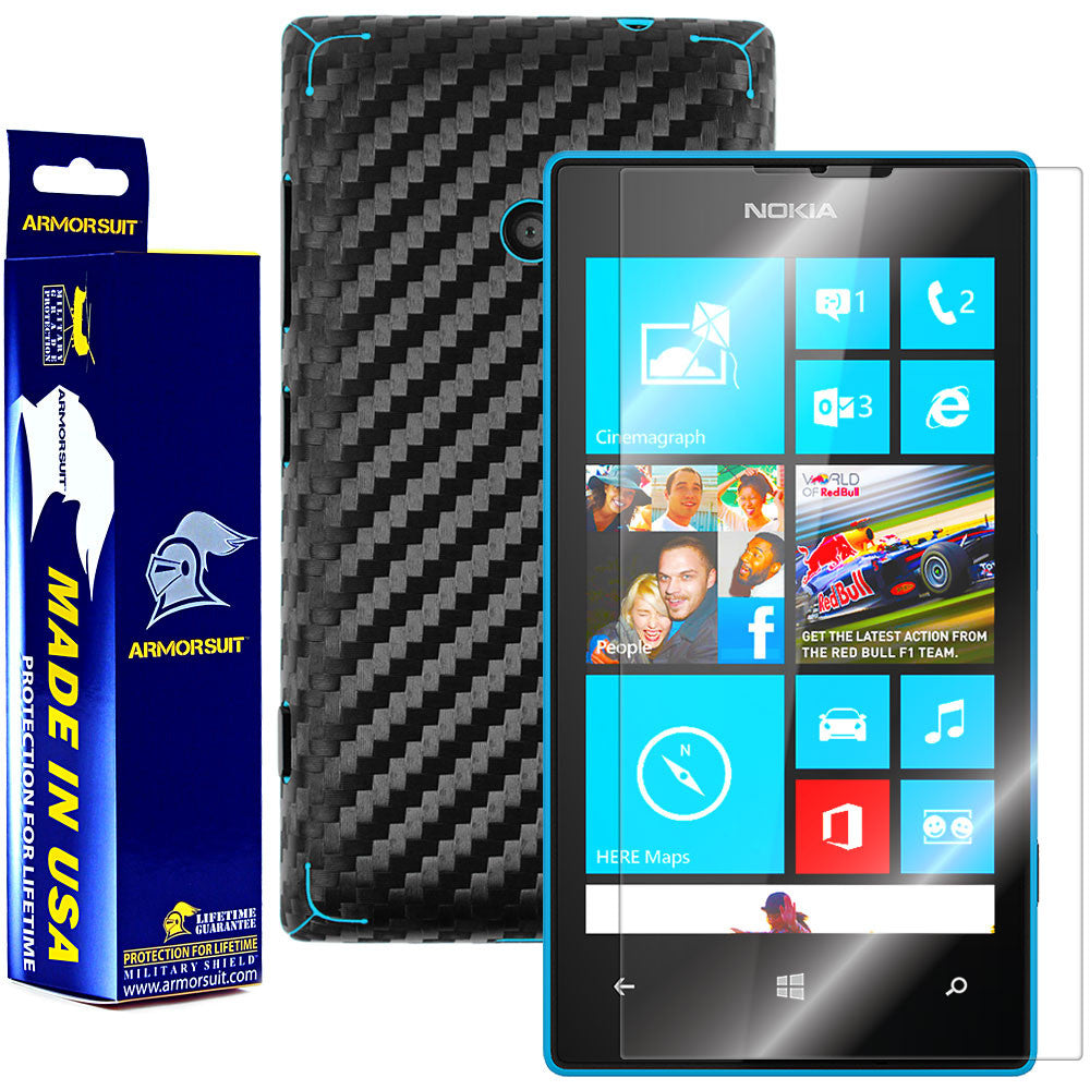 Nokia Lumia 520 Screen Protector + Black Carbon Fiber Skin