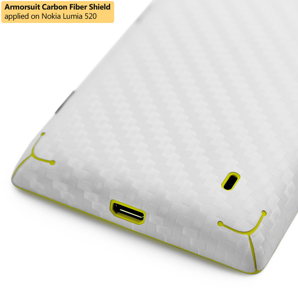 Nokia Lumia 520 Screen Protector + White Carbon Fiber Skin