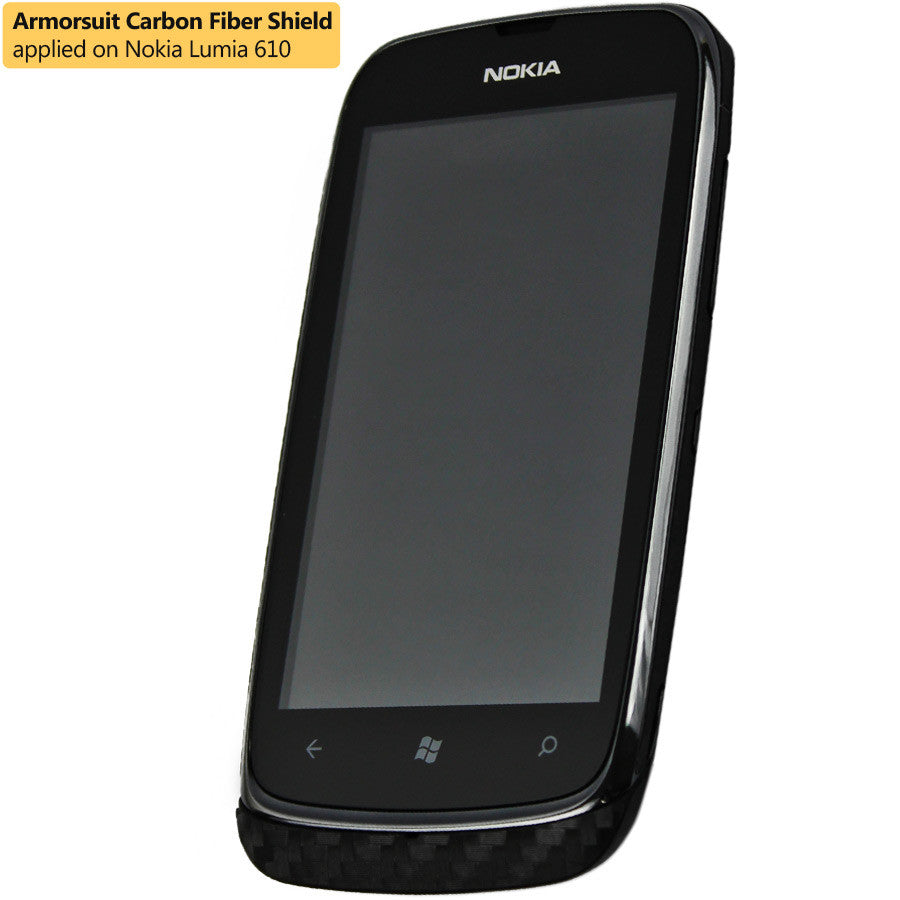 Nokia Lumia 610 Screen Protector & Black Carbon Fiber Skin Protector