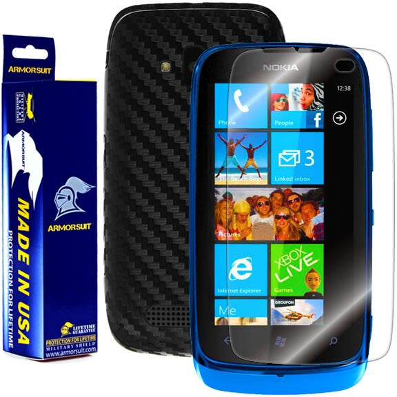 Nokia Lumia 610 Screen Protector & Black Carbon Fiber Skin Protector