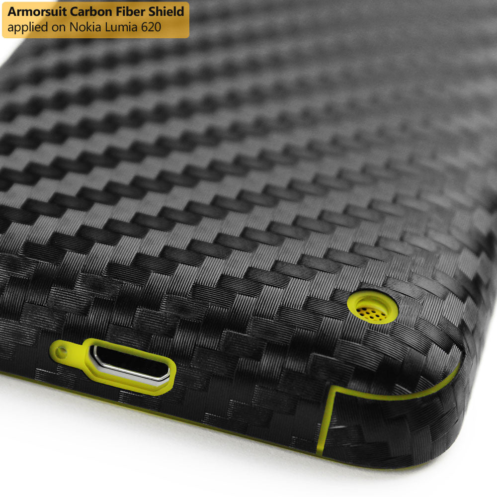 Nokia Lumia 620 Screen Protector + Black Carbon Fiber Film Protector