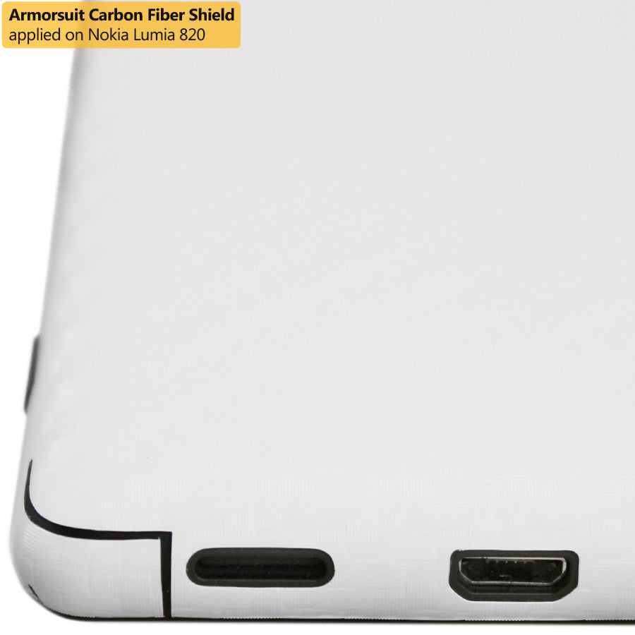 Nokia Lumia 820 Screen Protector + White Carbon Fiber Skin Protector