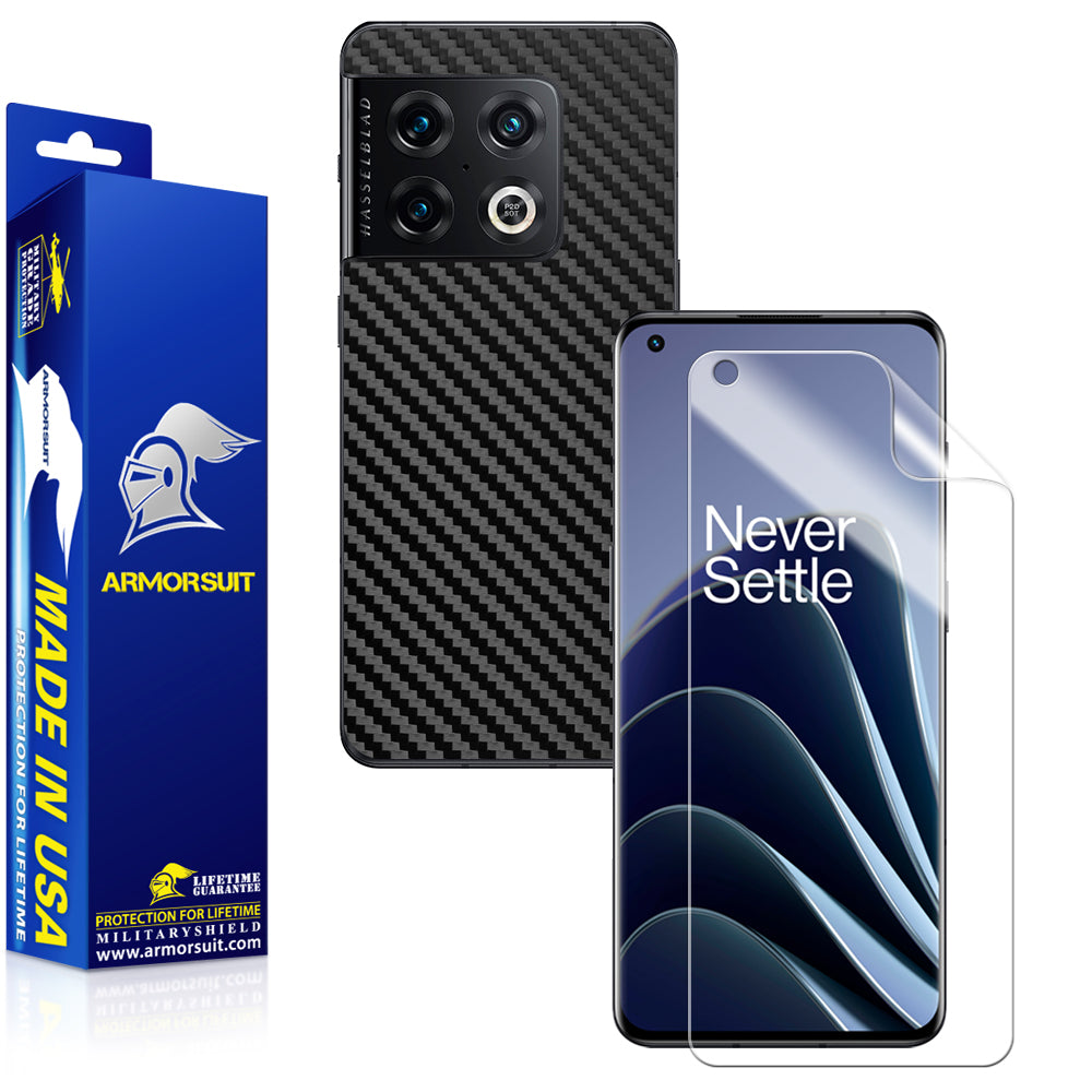 Armorsuit MilitaryShield Black Carbon Fiber Skin Wrap Film + HD Clear Screen Protector Designed for OnePlus 10 Pro (2022) - Anti-Bubble Film