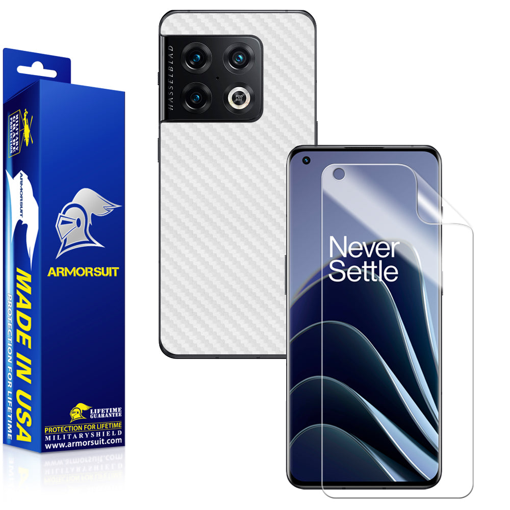 Armorsuit MilitaryShield White Carbon Fiber Skin Wrap Film + HD Clear Screen Protector Designed for OnePlus 10 Pro (2022) - Anti-Bubble Film