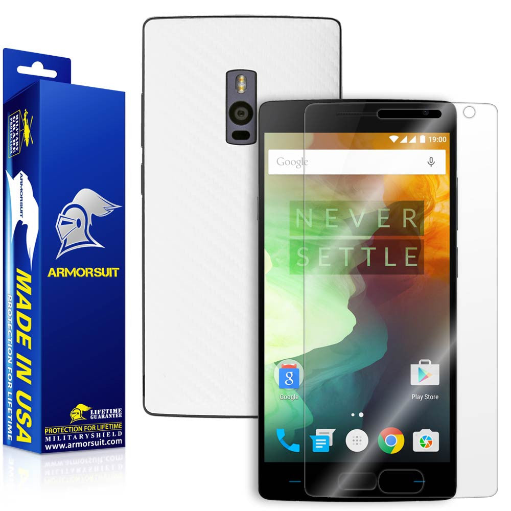 OnePlus 2 Screen Protector + White Carbon Fiber Skin