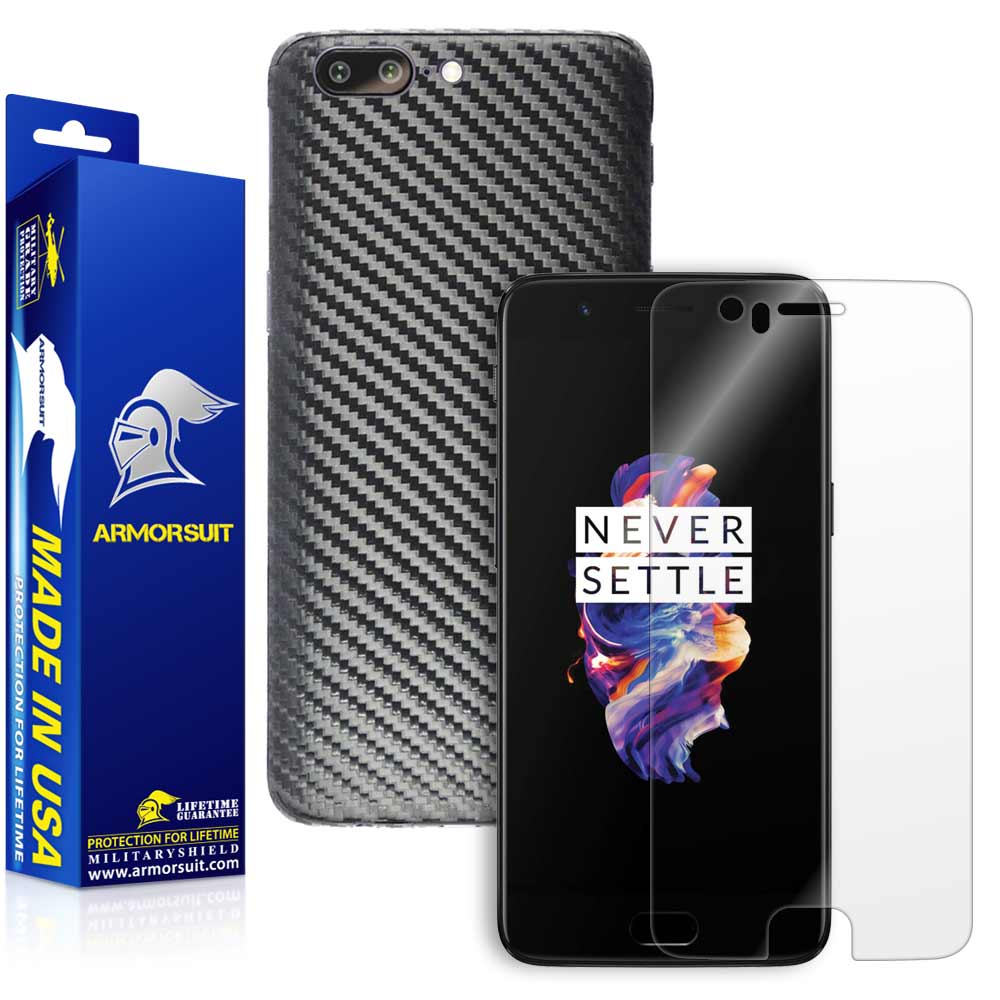 OnePlus 5 Screen Protector + Black Carbon Fiber Skin