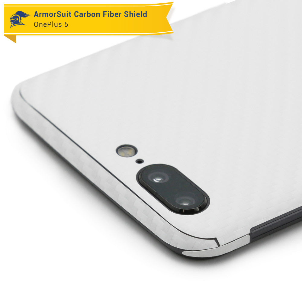 OnePlus 5 Screen Protector + White Carbon Fiber Skin