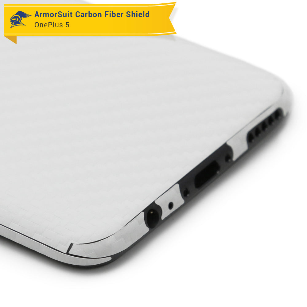OnePlus 5 Screen Protector + White Carbon Fiber Skin