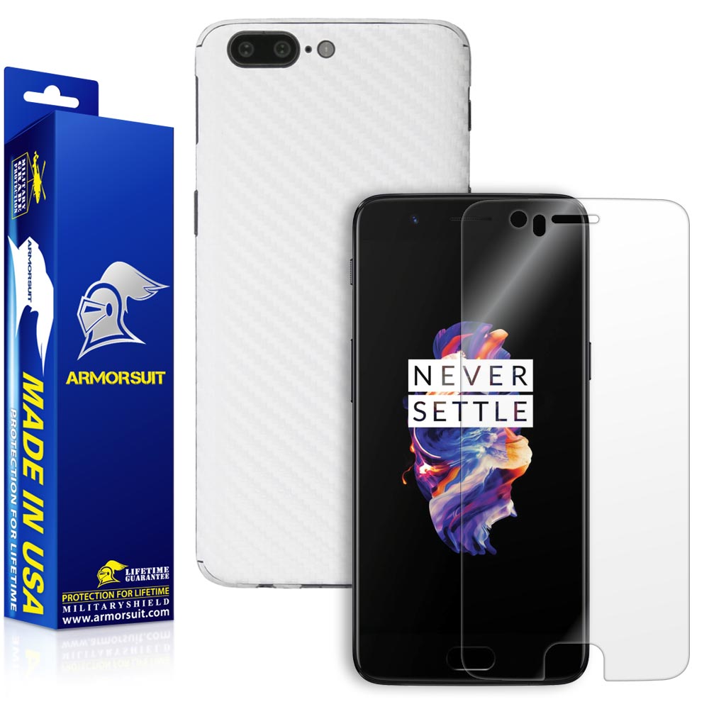 OnePlus 5 Screen Protector + White Carbon Fiber Skin