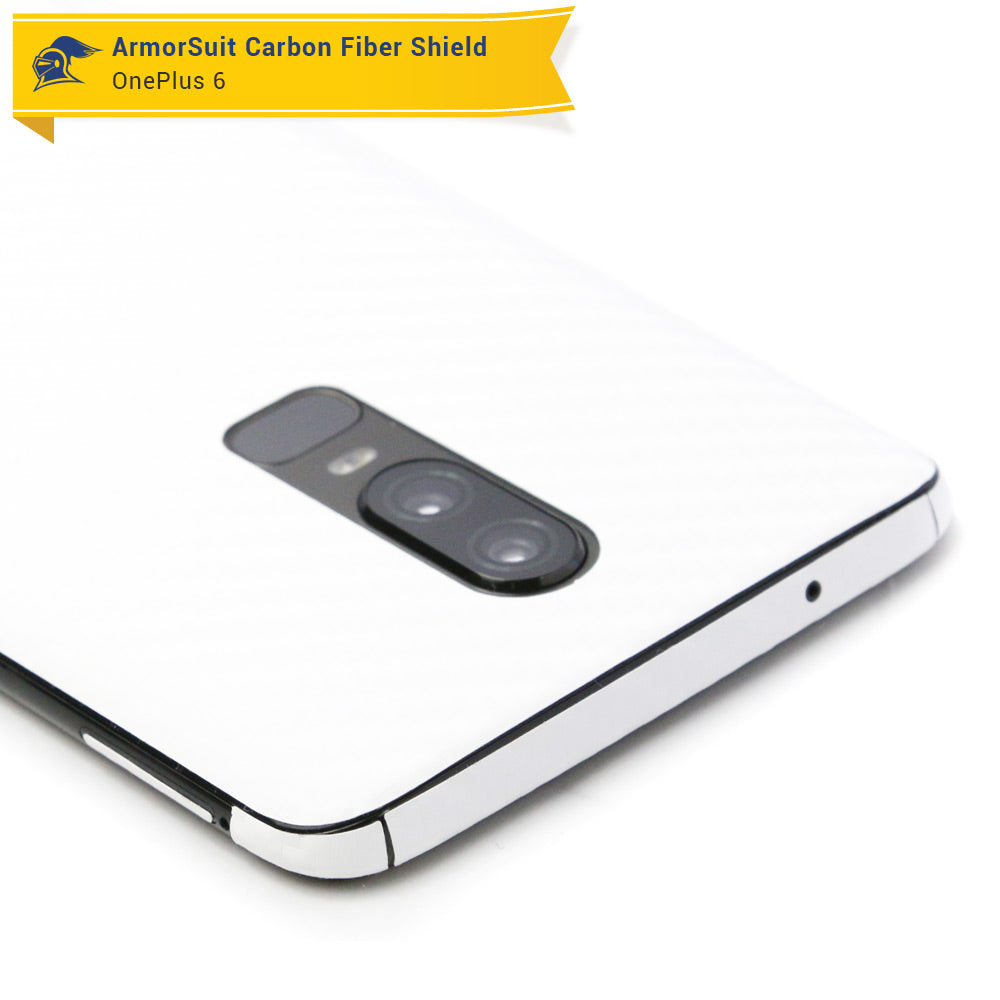 OnePlus 6 Screen Protector + White Carbon Fiber Skin