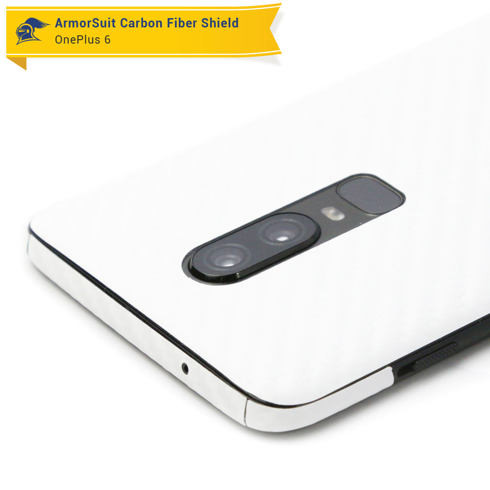 OnePlus 6 Screen Protector + White Carbon Fiber Skin