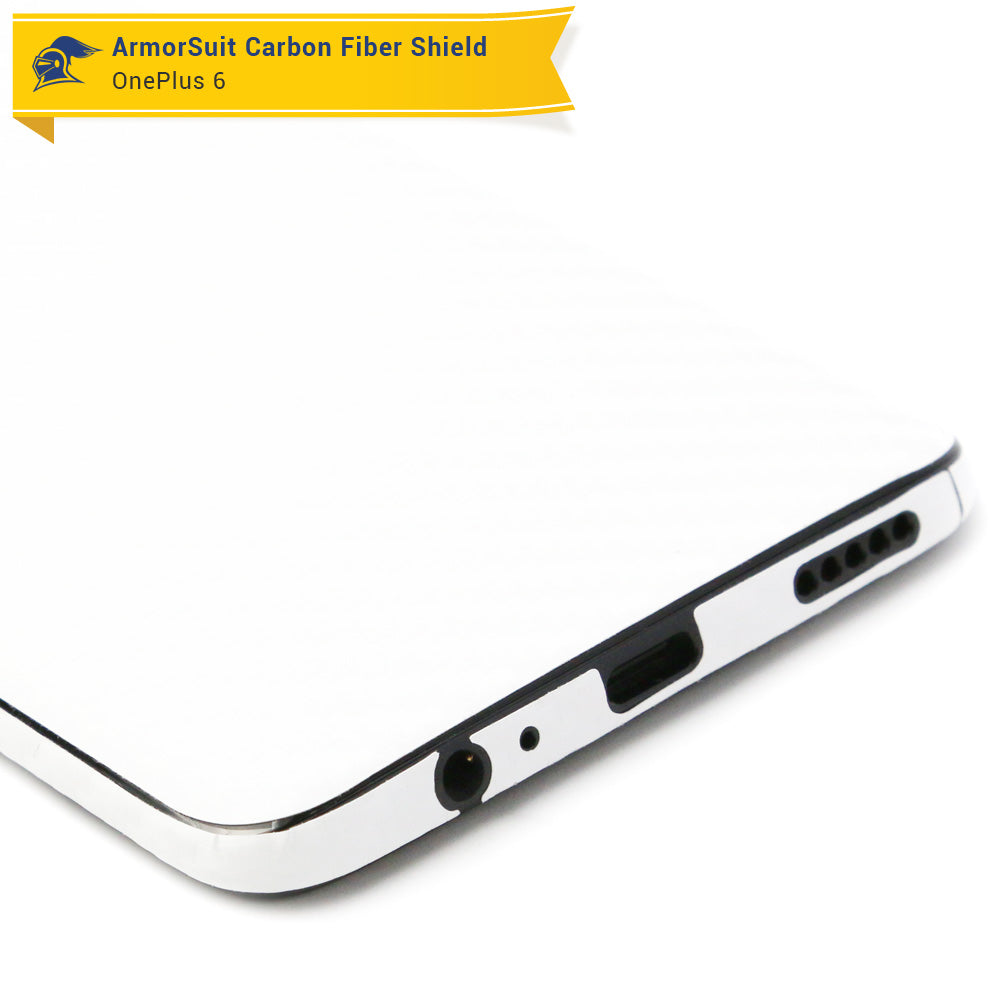 OnePlus 6 Screen Protector + White Carbon Fiber Skin