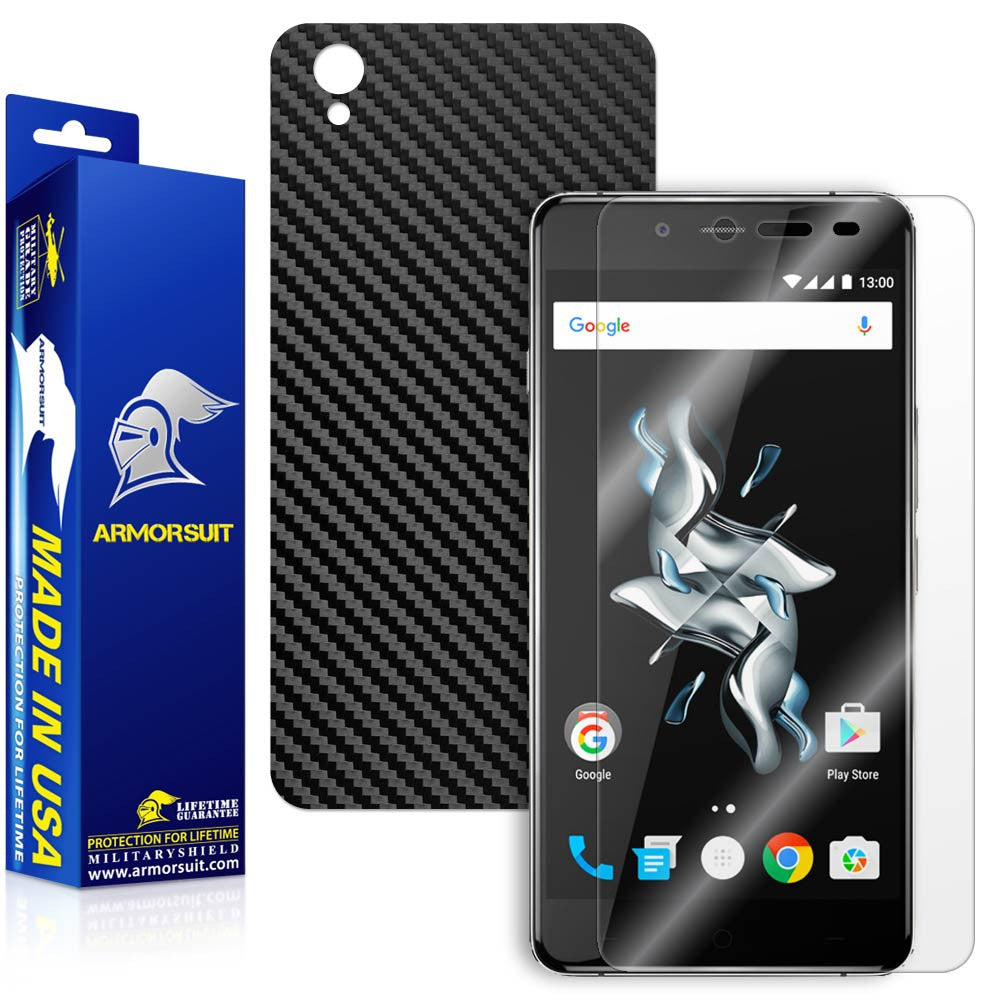 OnePlus X Screen Protector + Black Carbon Fiber Skin