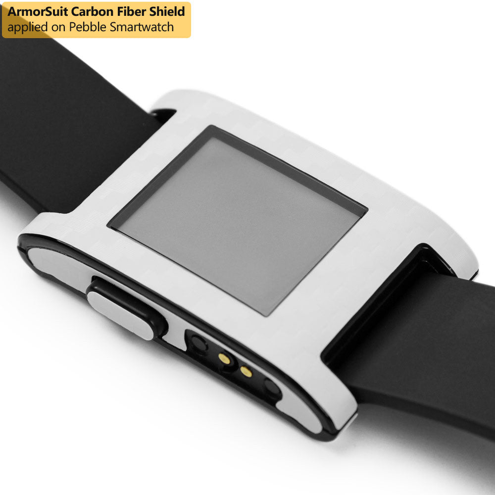 Pebble Smartwatch Screen Protector + White Carbon Fiber Film Protector