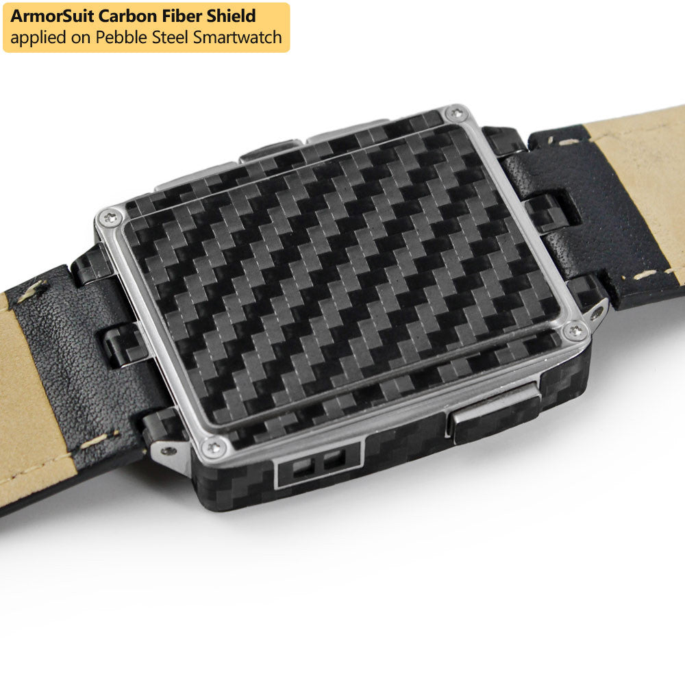 Pebble Steel Smartwatch Screen Protector + Black Carbon Fiber Skin