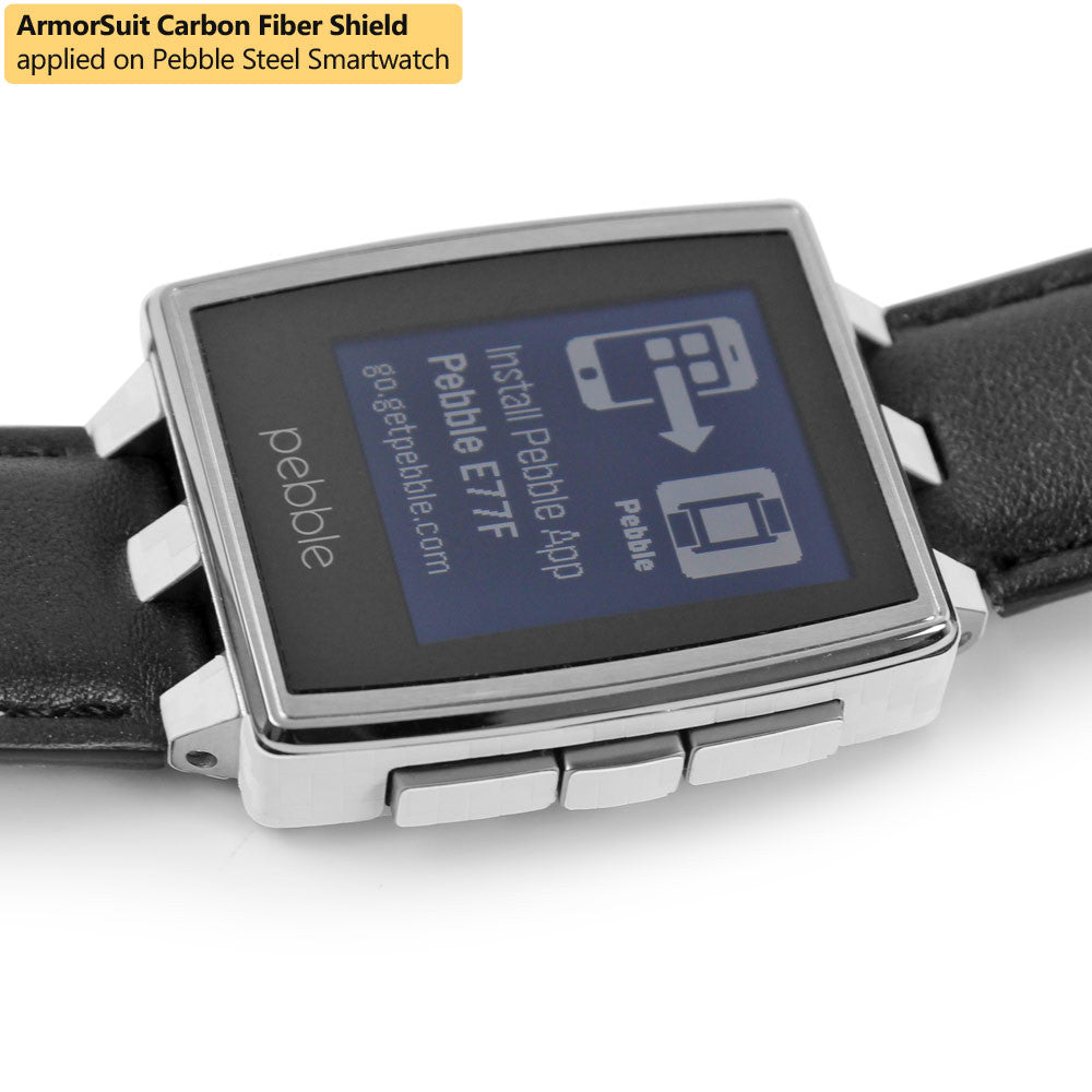 Pebble Steel Smartwatch Screen Protector + White Carbon Fiber Skin