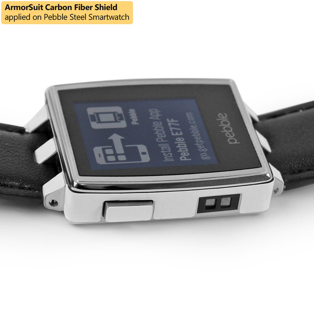 Pebble Steel Smartwatch Screen Protector + White Carbon Fiber Skin