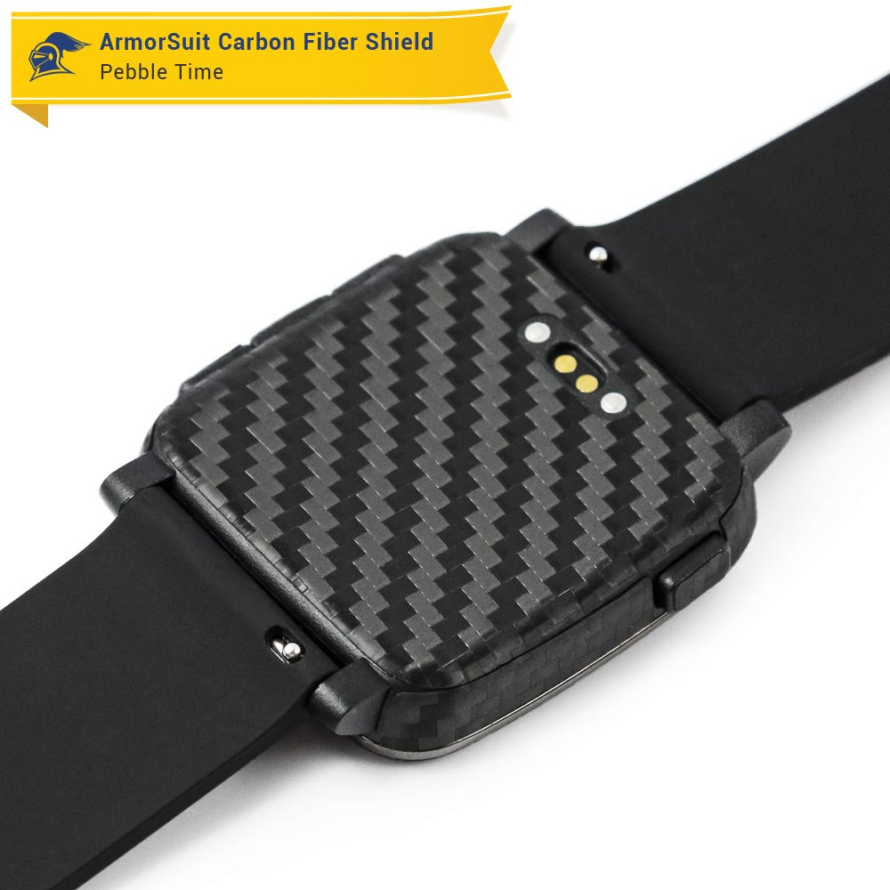 Pebble Time Screen Protector + Black Carbon Fiber Skin