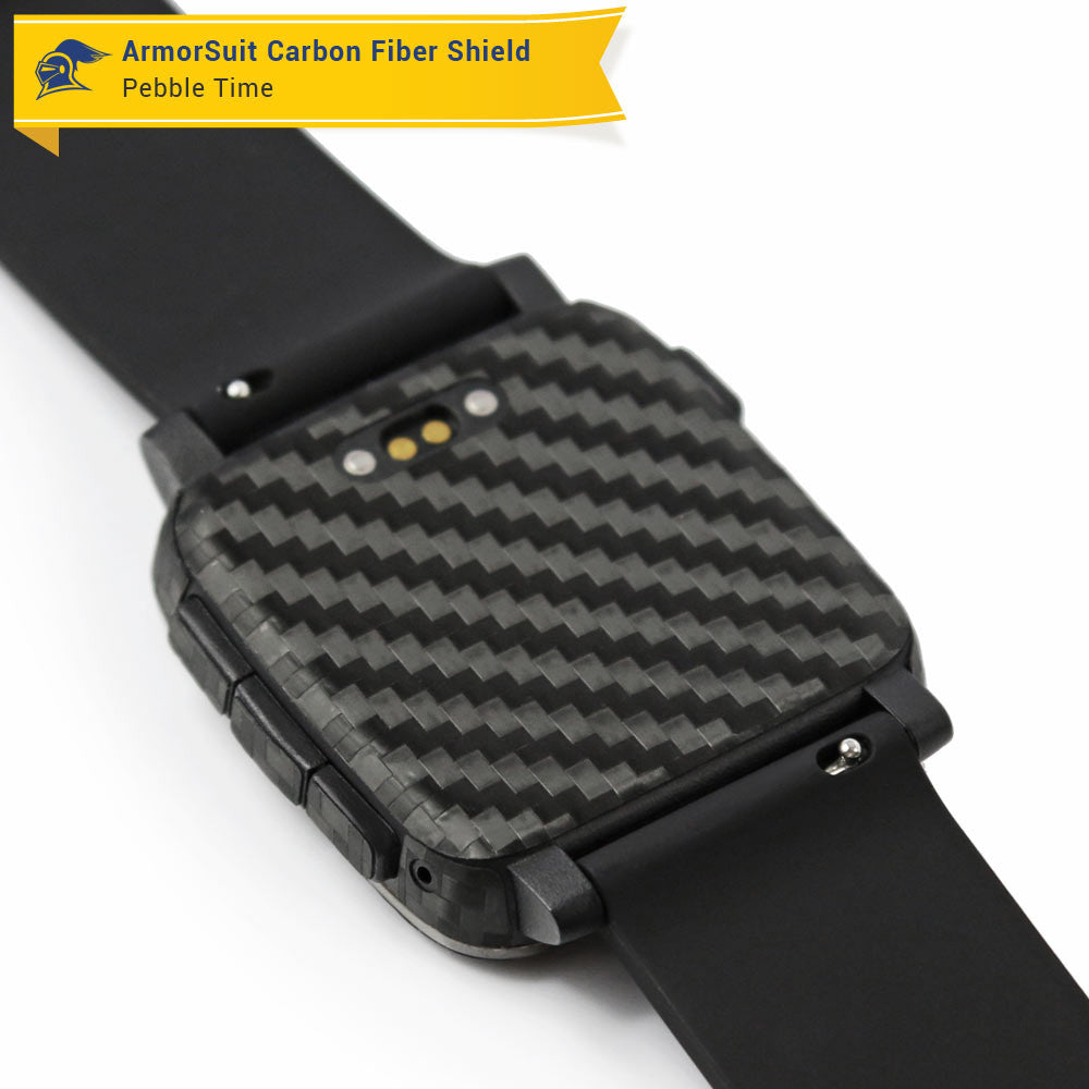 Pebble Time Screen Protector + Black Carbon Fiber Skin