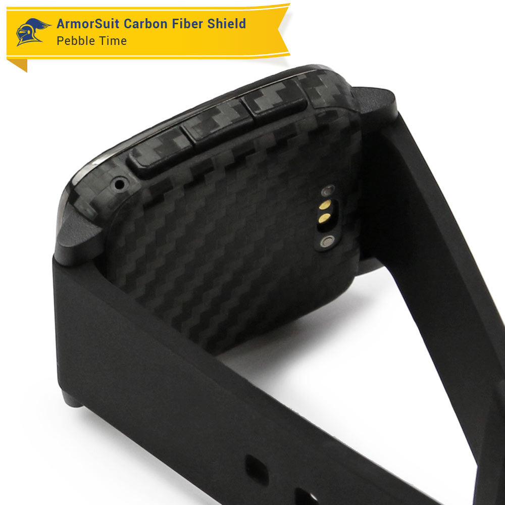 Pebble Time Screen Protector + Black Carbon Fiber Skin