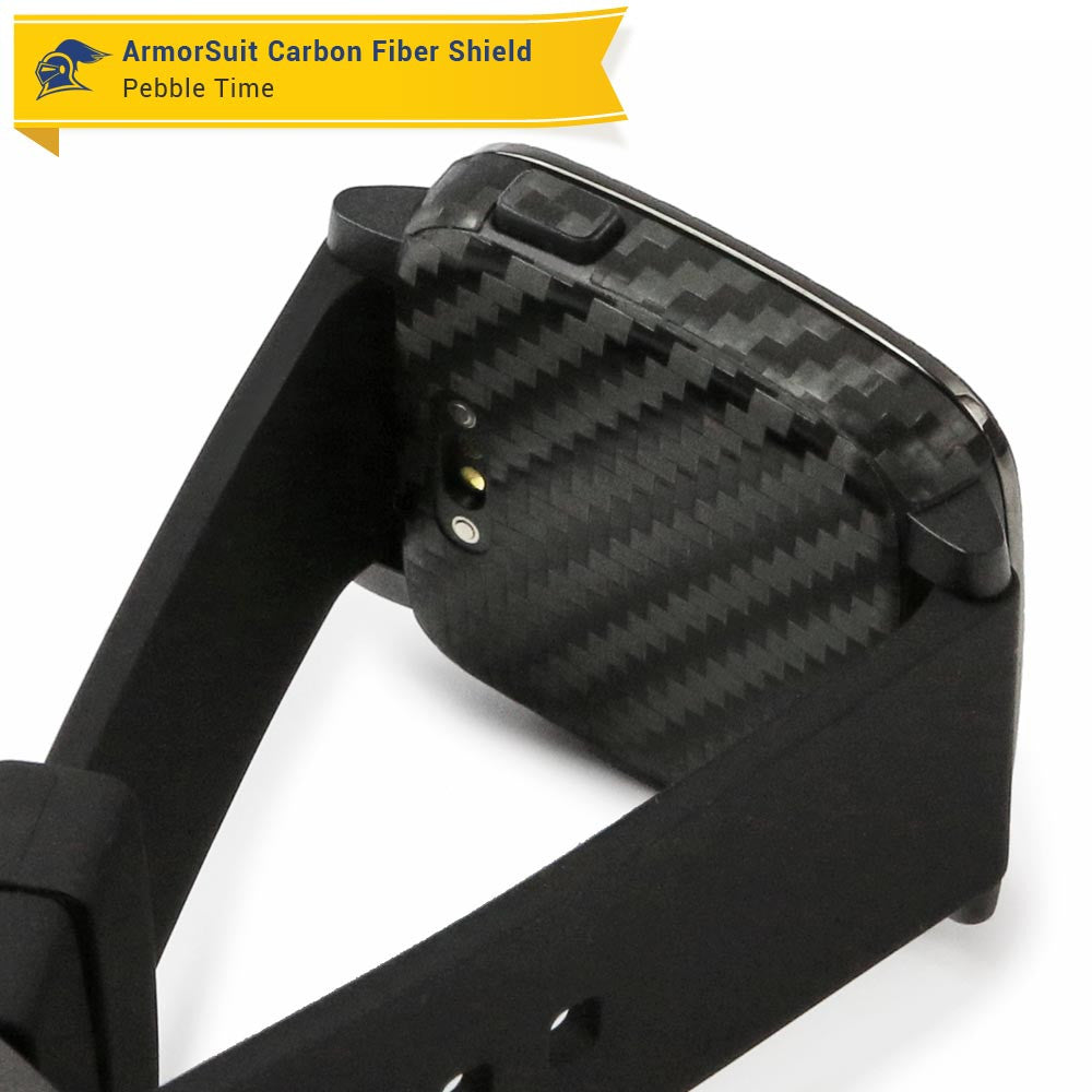 Pebble Time Screen Protector + Black Carbon Fiber Skin
