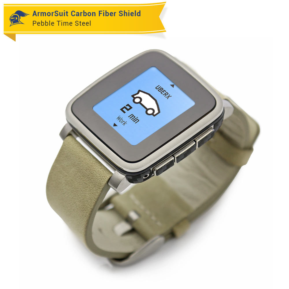 Pebble Time Steel Screen Protector + Black Carbon Fiber Skin