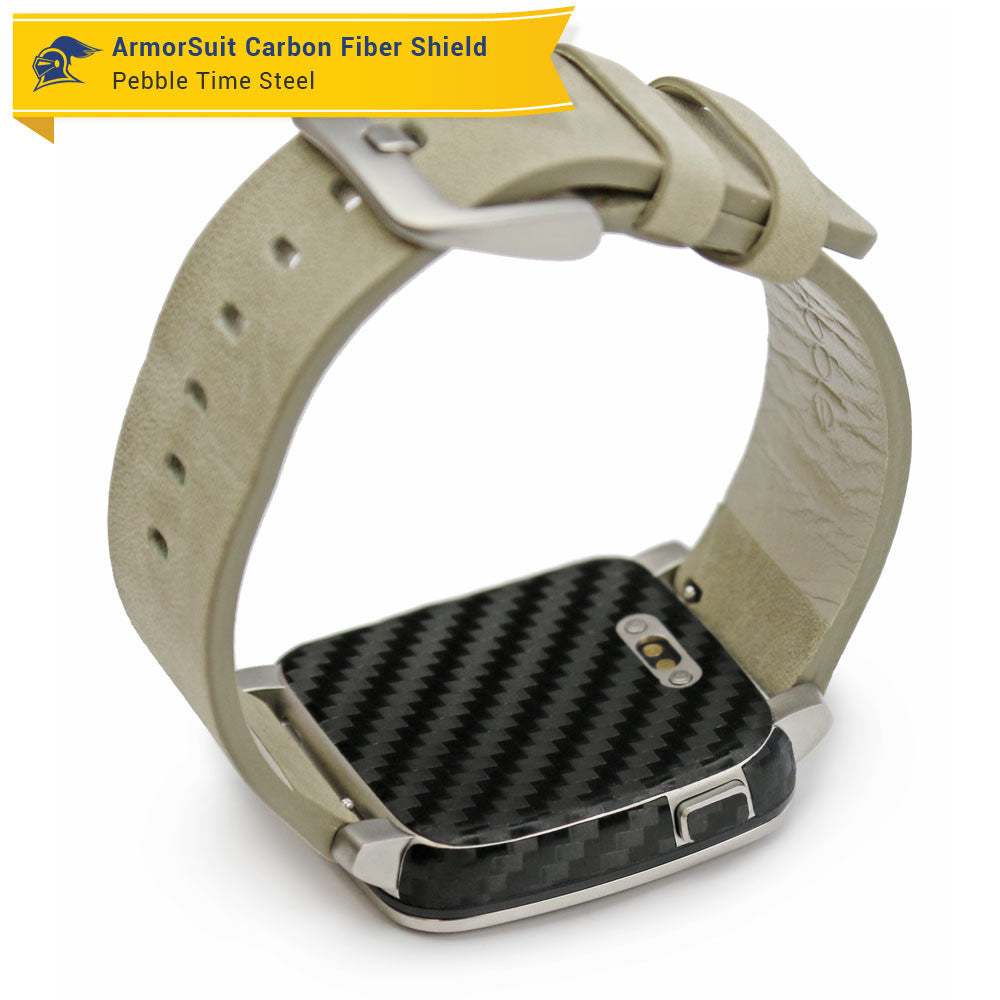 Pebble Time Steel Screen Protector + Black Carbon Fiber Skin