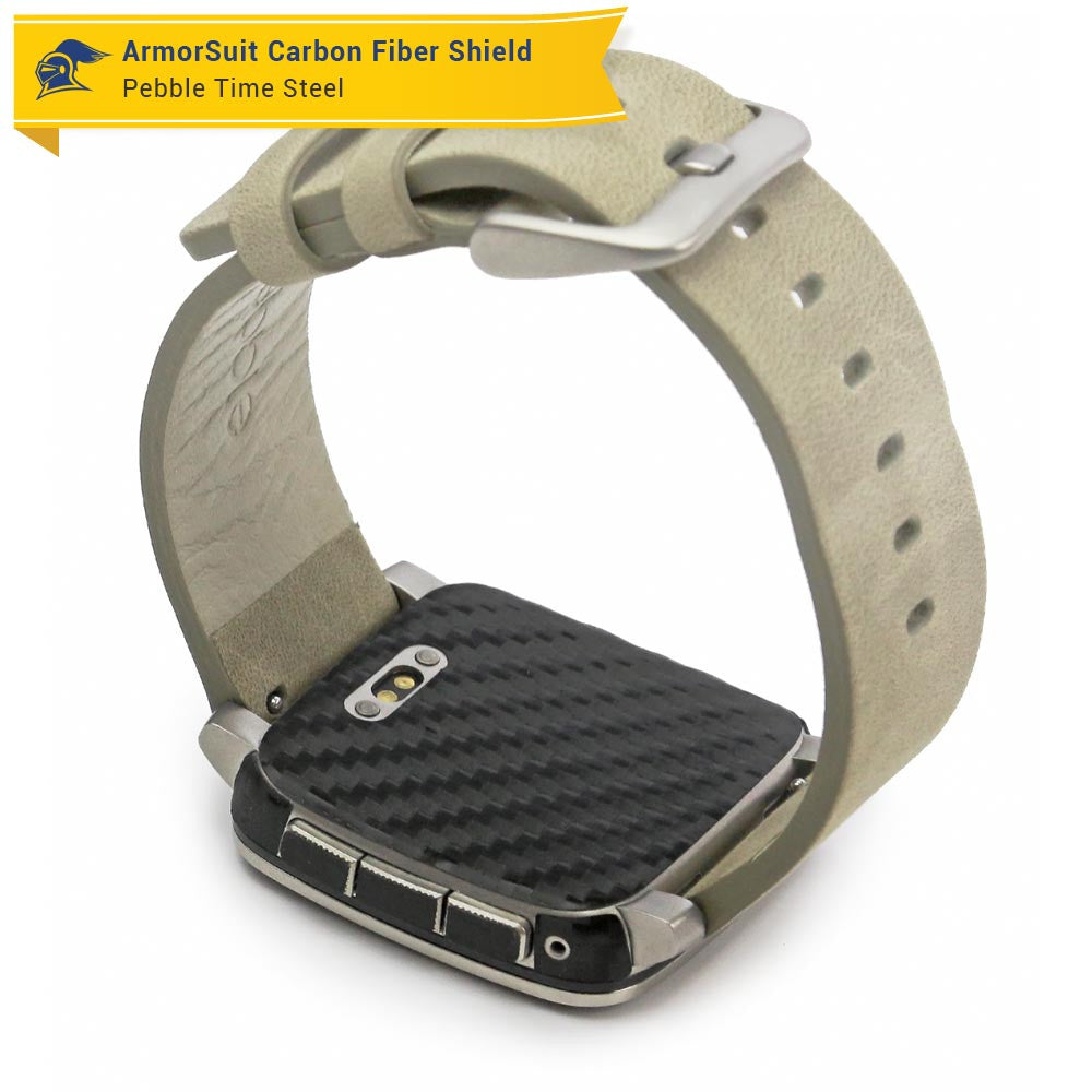 Pebble Time Steel Screen Protector + Black Carbon Fiber Skin