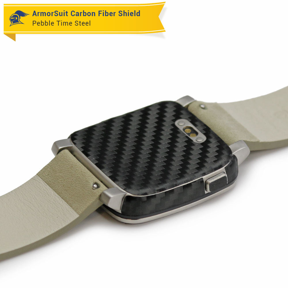 Pebble Time Steel Screen Protector + Black Carbon Fiber Skin
