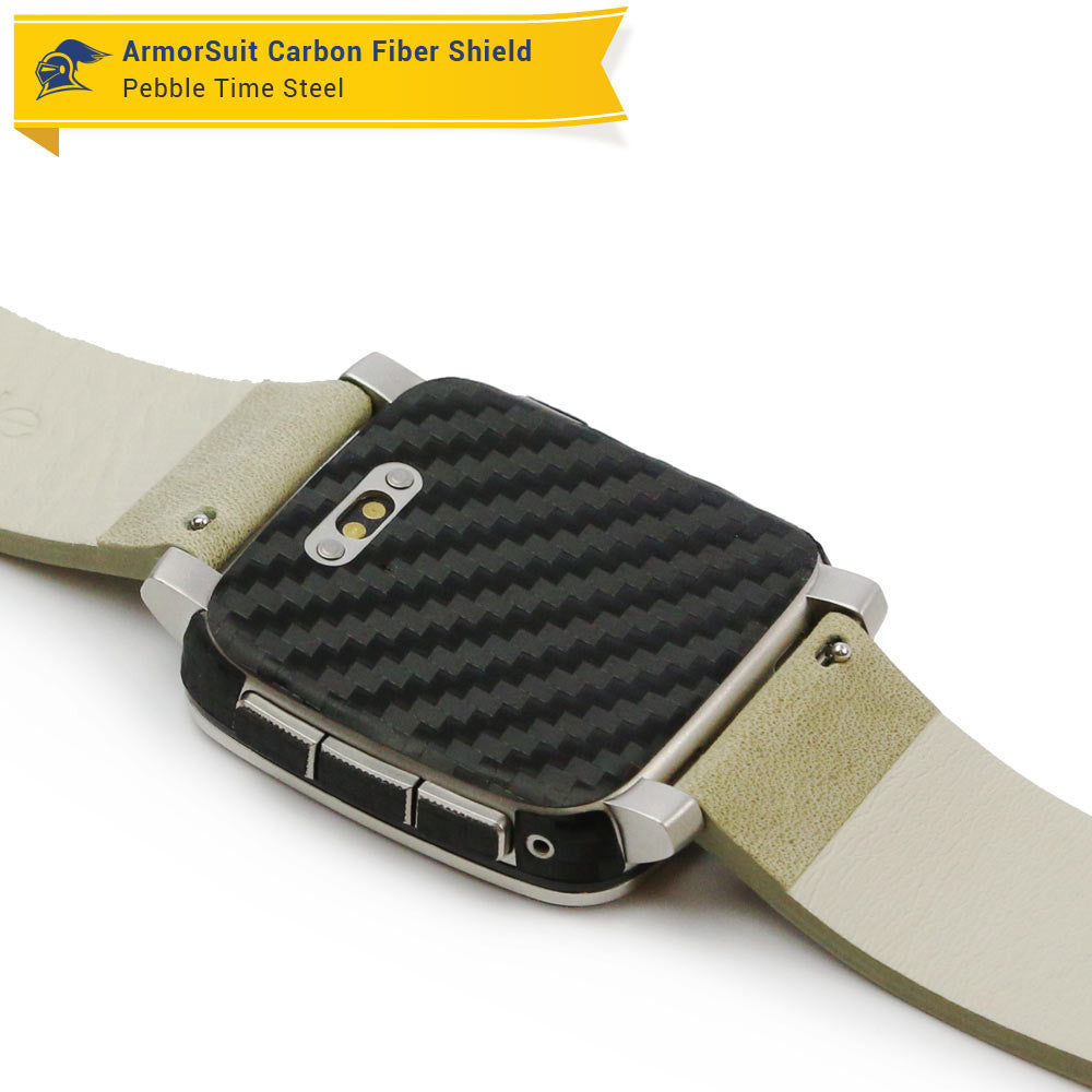 Pebble Time Steel Screen Protector + Black Carbon Fiber Skin