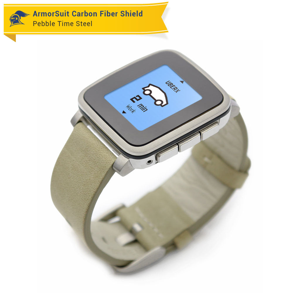 Pebble Time Steel Screen Protector + White Carbon Fiber Skin