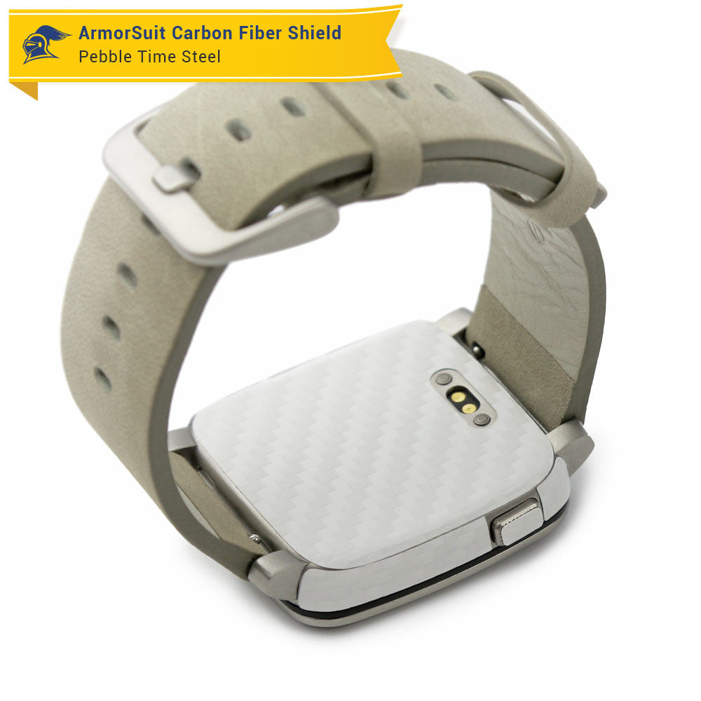 Pebble Time Steel Screen Protector + White Carbon Fiber Skin
