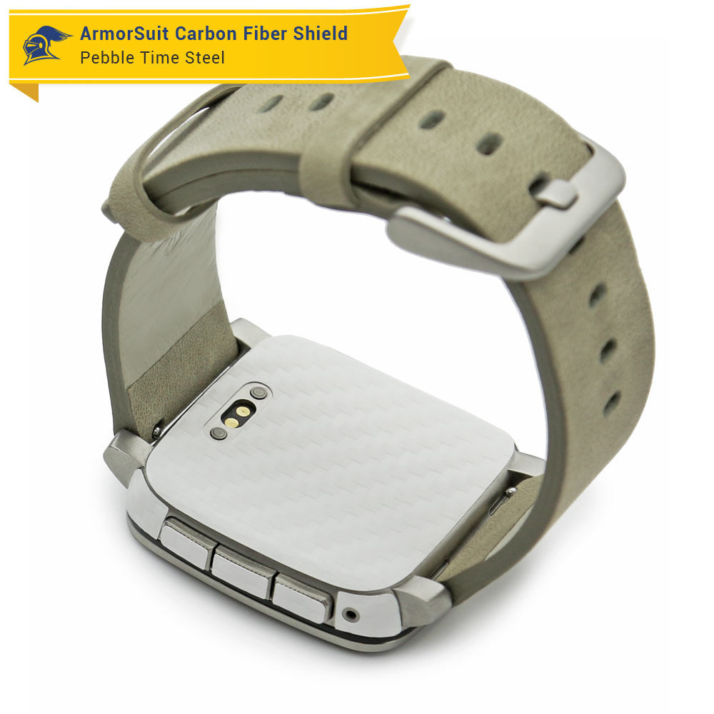 Pebble Time Steel Screen Protector + White Carbon Fiber Skin