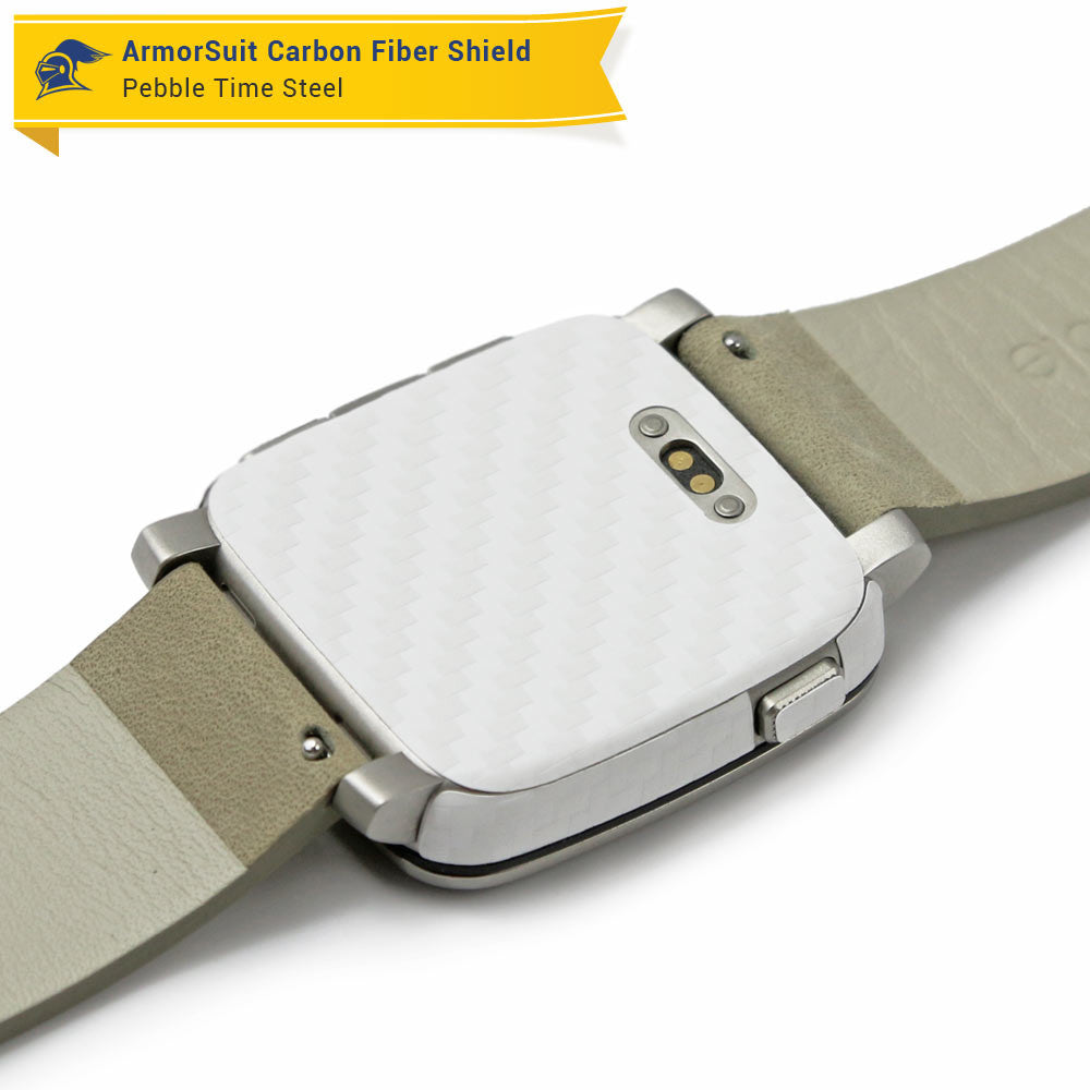 Pebble Time Steel Screen Protector + White Carbon Fiber Skin