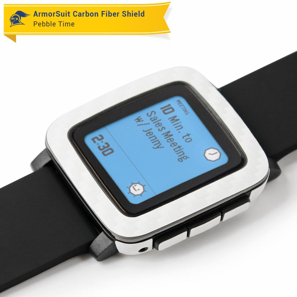Pebble Time Screen Protector + White Carbon Fiber Skin
