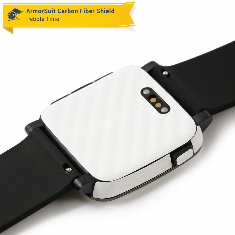 Pebble Time Screen Protector + White Carbon Fiber Skin