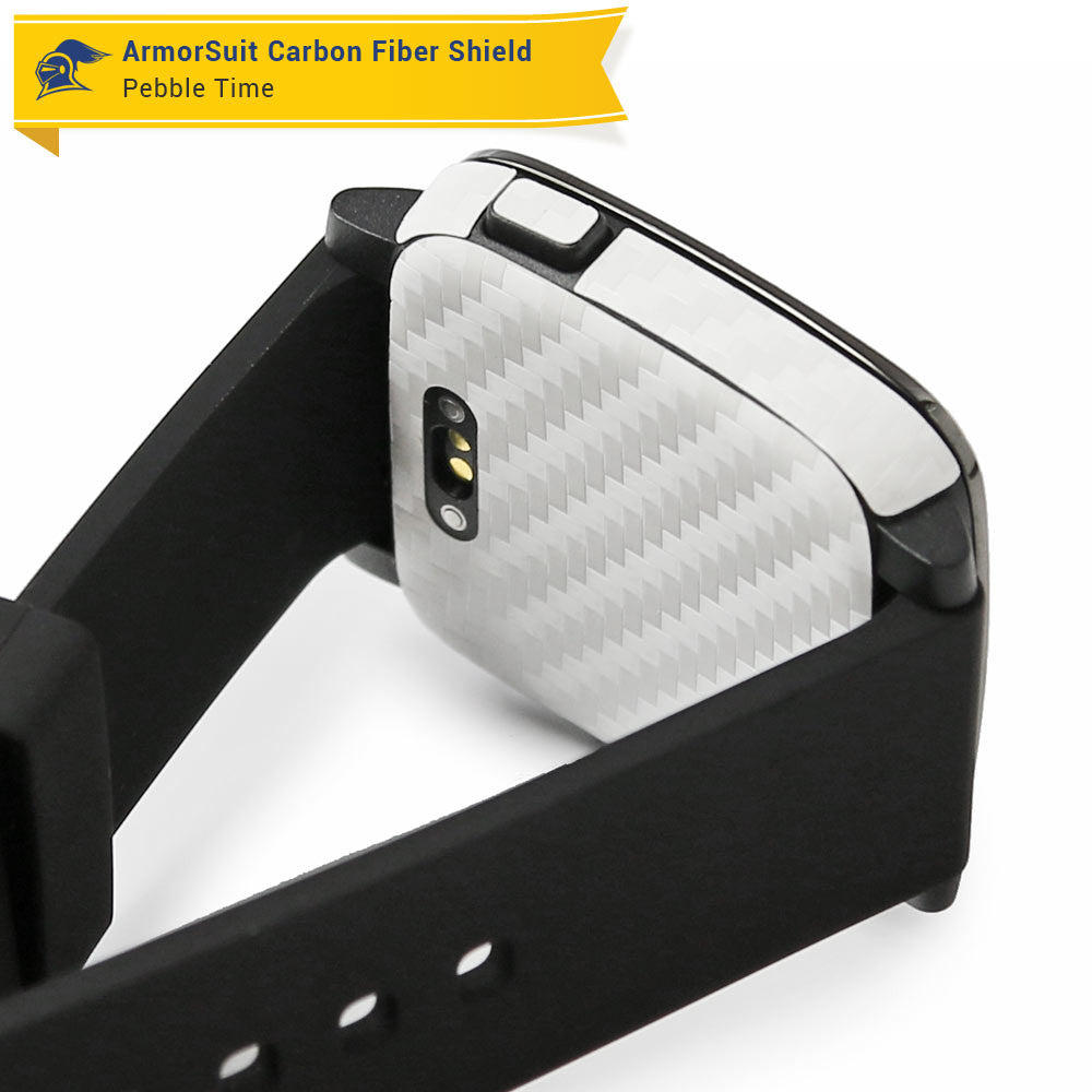 Pebble Time Screen Protector + White Carbon Fiber Skin