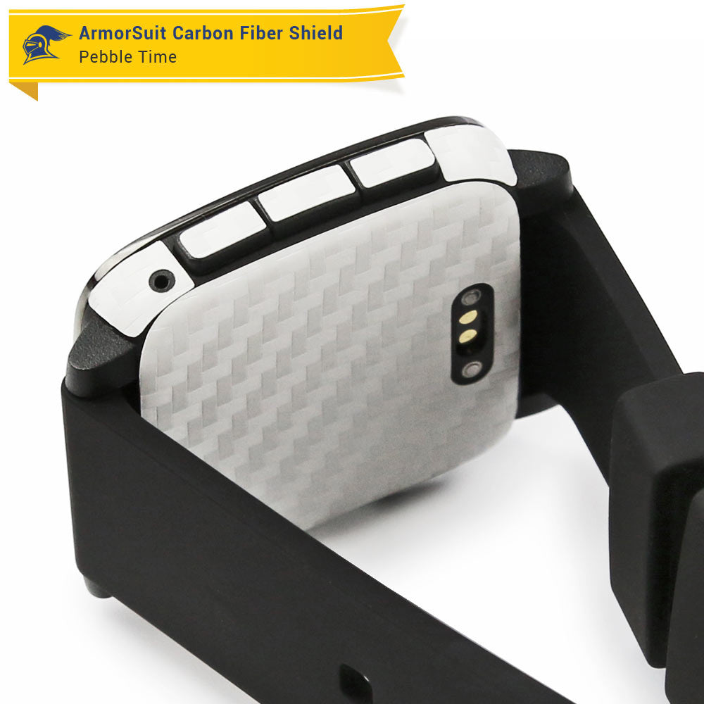 Pebble Time Screen Protector + White Carbon Fiber Skin