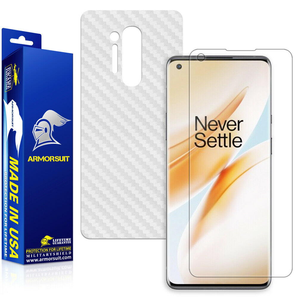 OnePlus 8 Screen Protector + White Carbon Fiber Skin