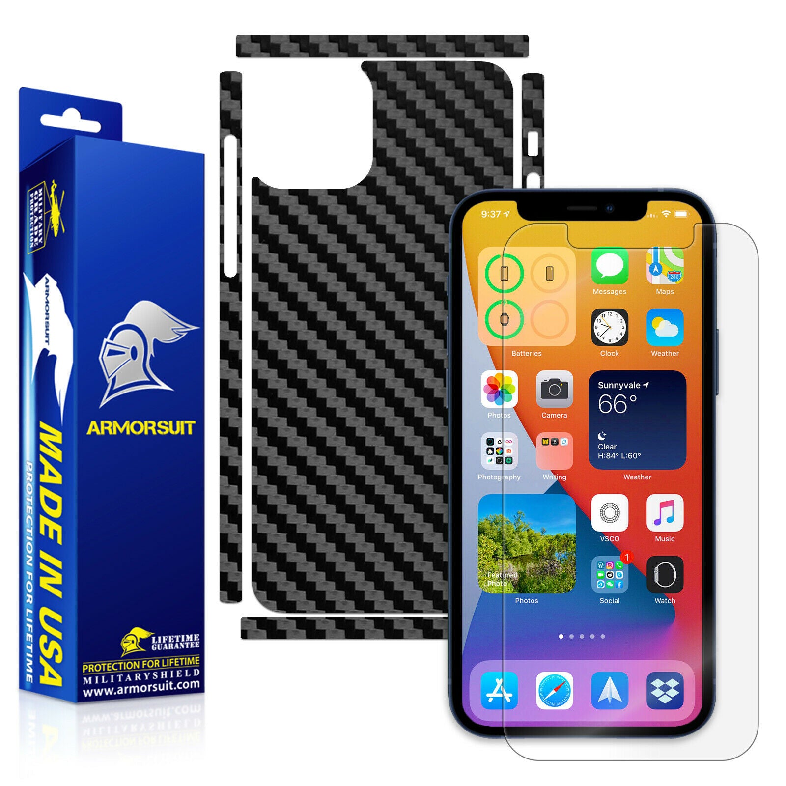iPhone 12 (6.1) Screen Protector + Carbon Fiber Skin